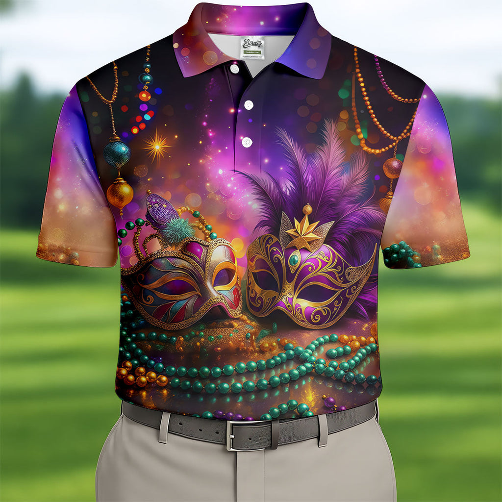 Carnival Mask Beads Chain Bokeh Effect Mardi Gras Golf Shirt, Polo Shirts For Men, Golf Shirts For Men