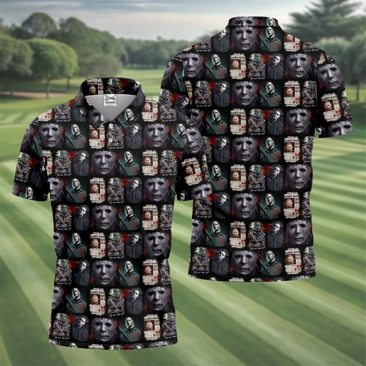 Michael Halloween Fun Men's Golf Polos, Classic Horror Characters Men Polo, Horror Movie Shirt