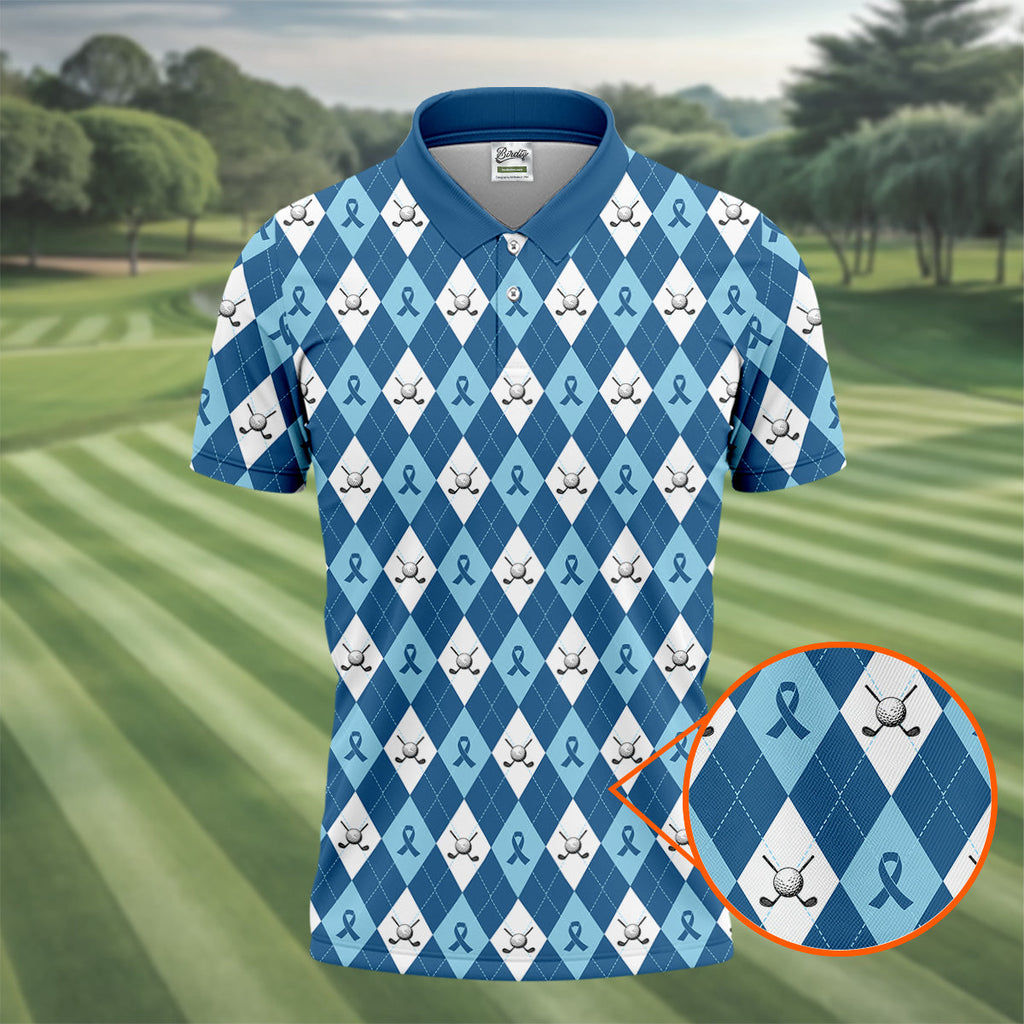 Prostate Cancer Blue And White Argyle Pattern Golf Tops For Men, Cancer Survivor Shirt, Cancer Awareness Shirt