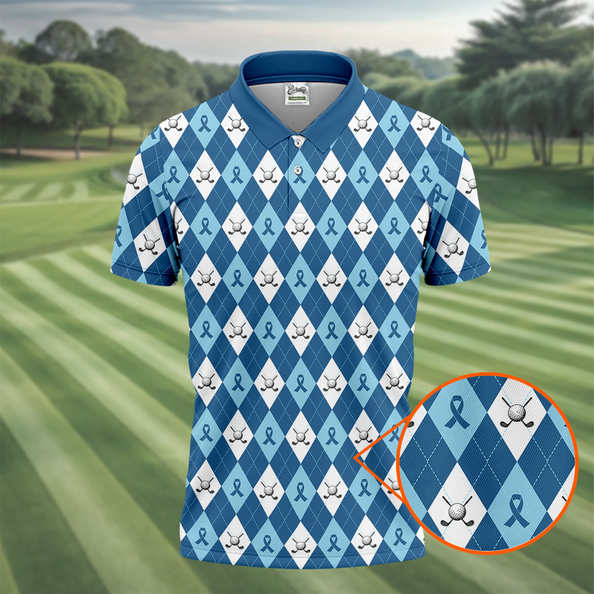 Prostate Cancer Blue And White Argyle Pattern Golf Tops For Men, Cancer Survivor Shirt, Cancer Awareness Shirt