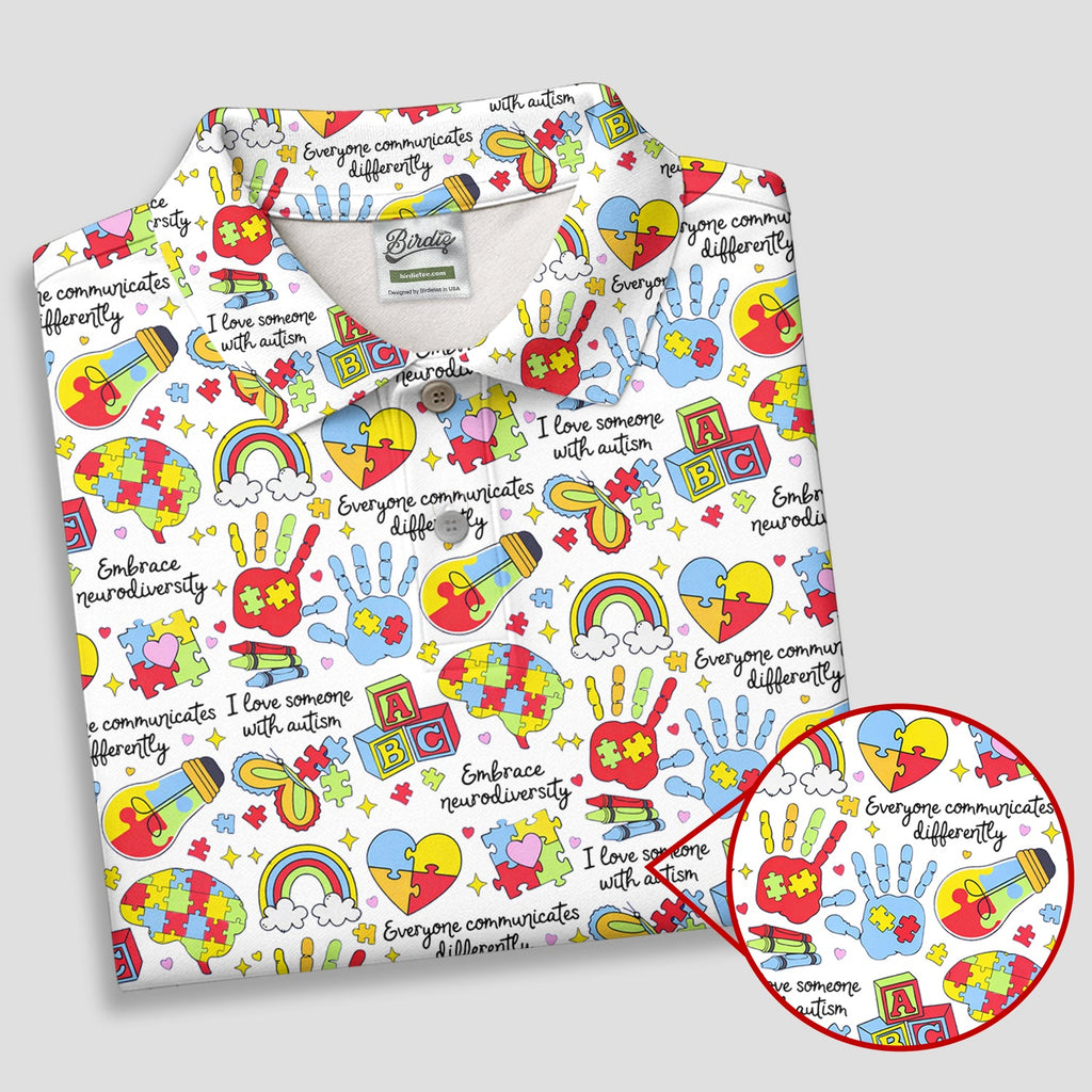 I Love Someone With Autism White Golf Shirt, Autism Awareness Color Ladies Golf Shirts, Ladies Golf Polos