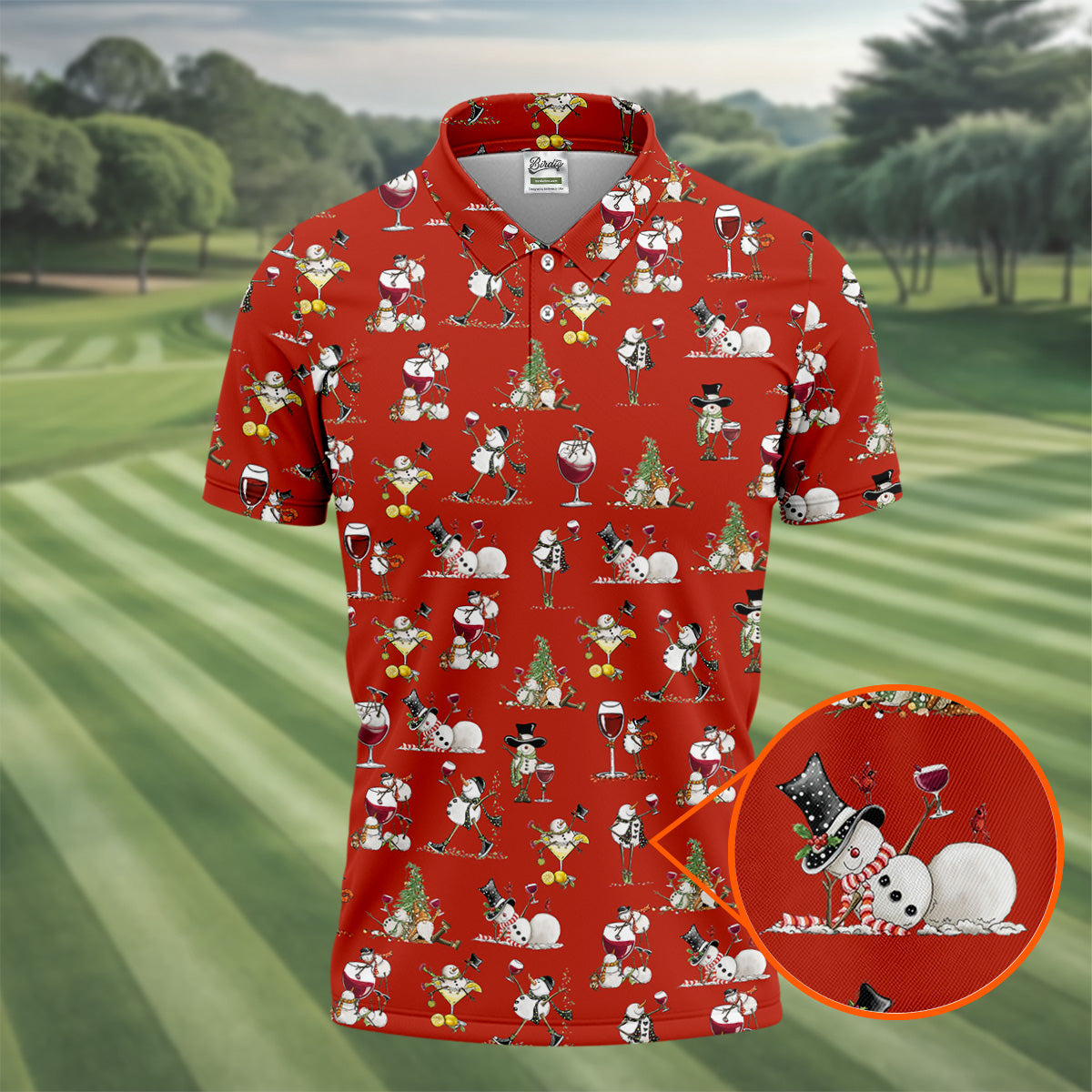 Funny Snowman Drinking Wine Red Golf Shirt, Christmas Golf Shirt, Polo Shirts For Men, Golf Gift For Men
