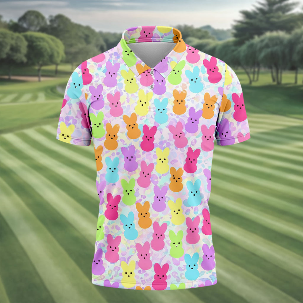 Pastel Easter Peeps Golf Shirts For Men, Cute Golf Outfit, Men's Funny Golf Shirts, Polo Shirts For Men