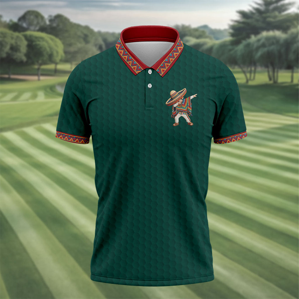 Cinco De Mayo Celebration Golf Ball Pattern Green Golf Shirt, Polo Shirts For Men