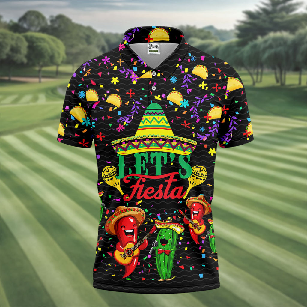 Let's Fiesta Party Golf Tops For Men, Cinco De Mayo Celebration Golf Shirts For Men