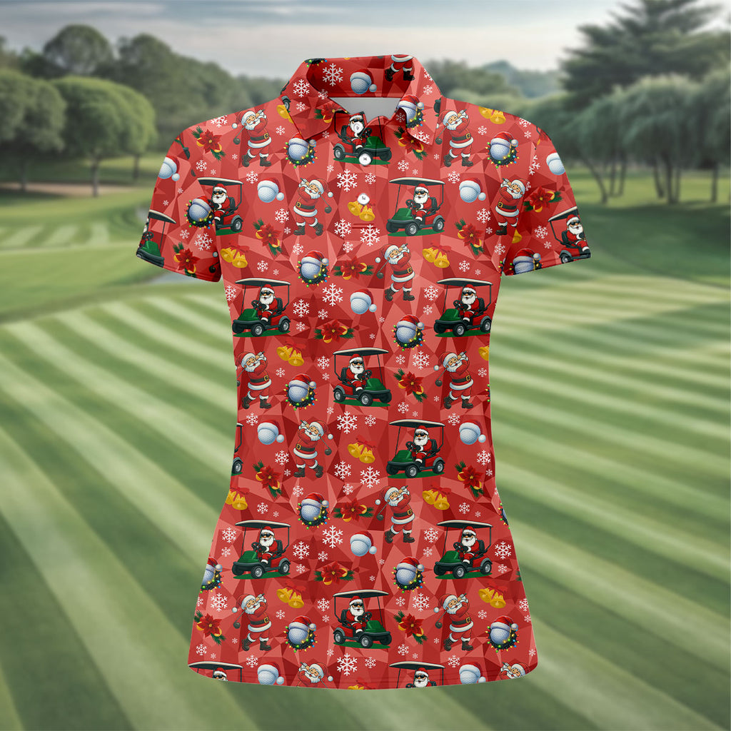 Santa Christmas Red Golf Shirt, Ladies Golf Tops, Cute Golf Outfit, Christmas Golf Shirt, Ladies Golf Polos
