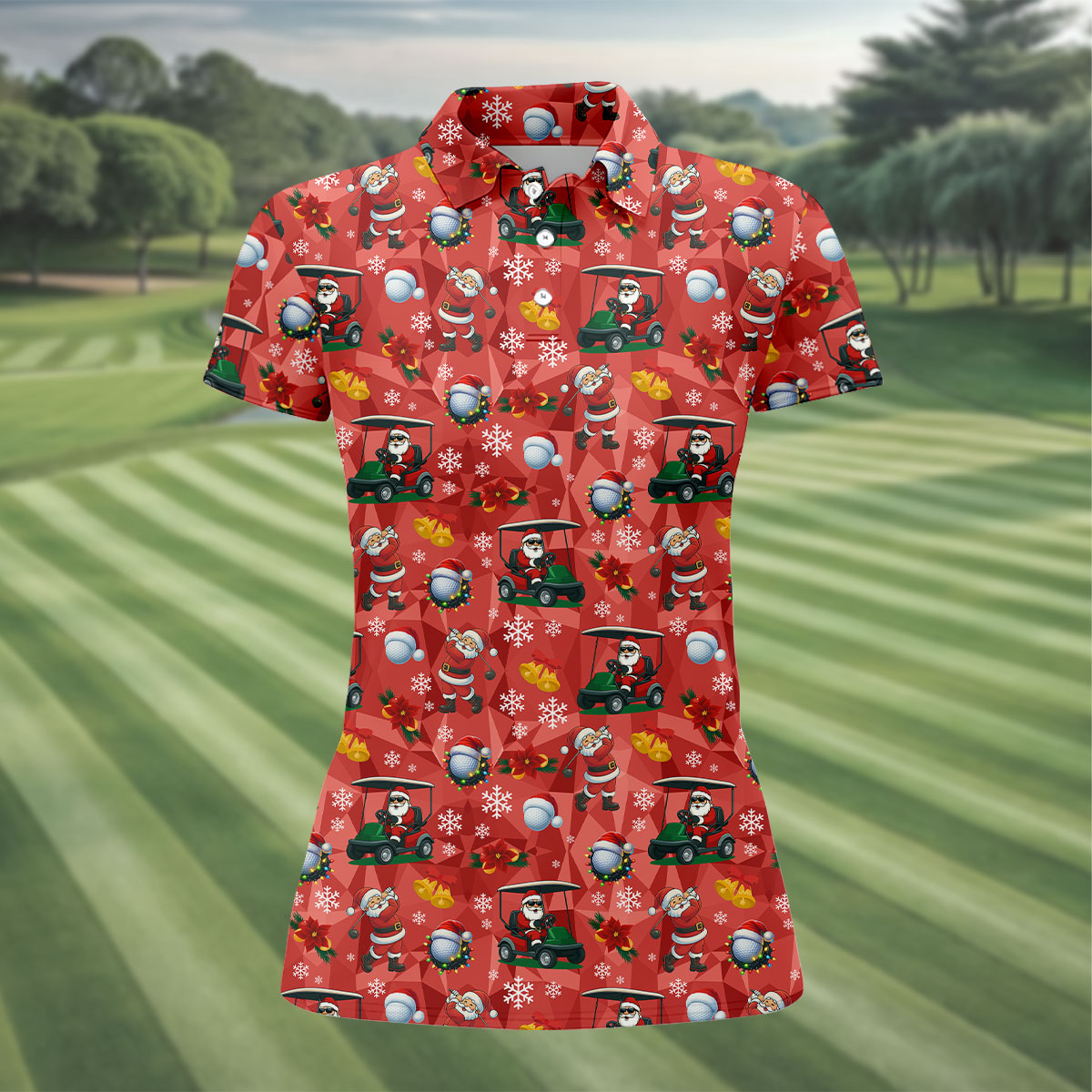 Santa Christmas Red Golf Shirt, Ladies Golf Tops, Cute Golf Outfit, Christmas Golf Shirt, Ladies Golf Polos