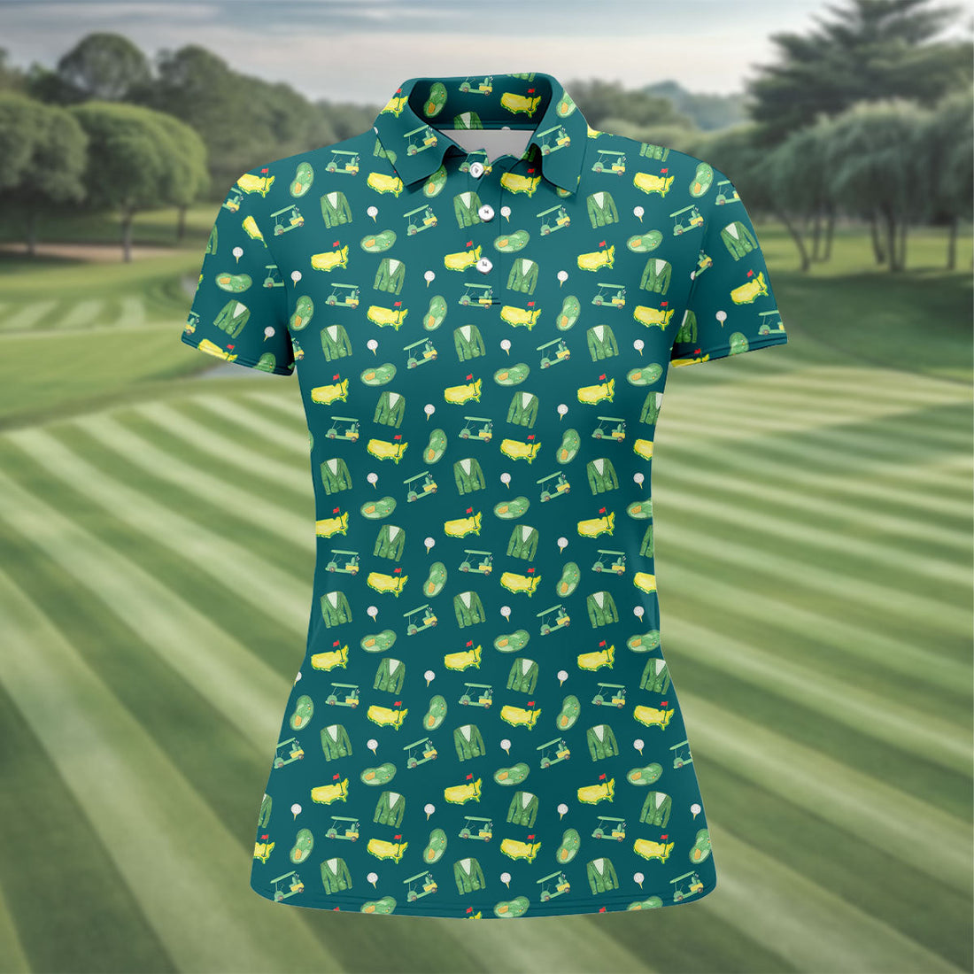 Master Golf Seamless Pattern Green Golf Shirt, Cool Golf Shirt, Women's Golf Tops, Ladies Golf Shirt