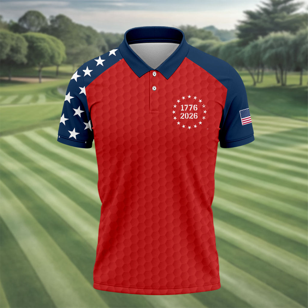 We The People 250 Years Golf Ball Pattern Golf Shirt, Patriotic 4th Of July Golf Shirts For Men