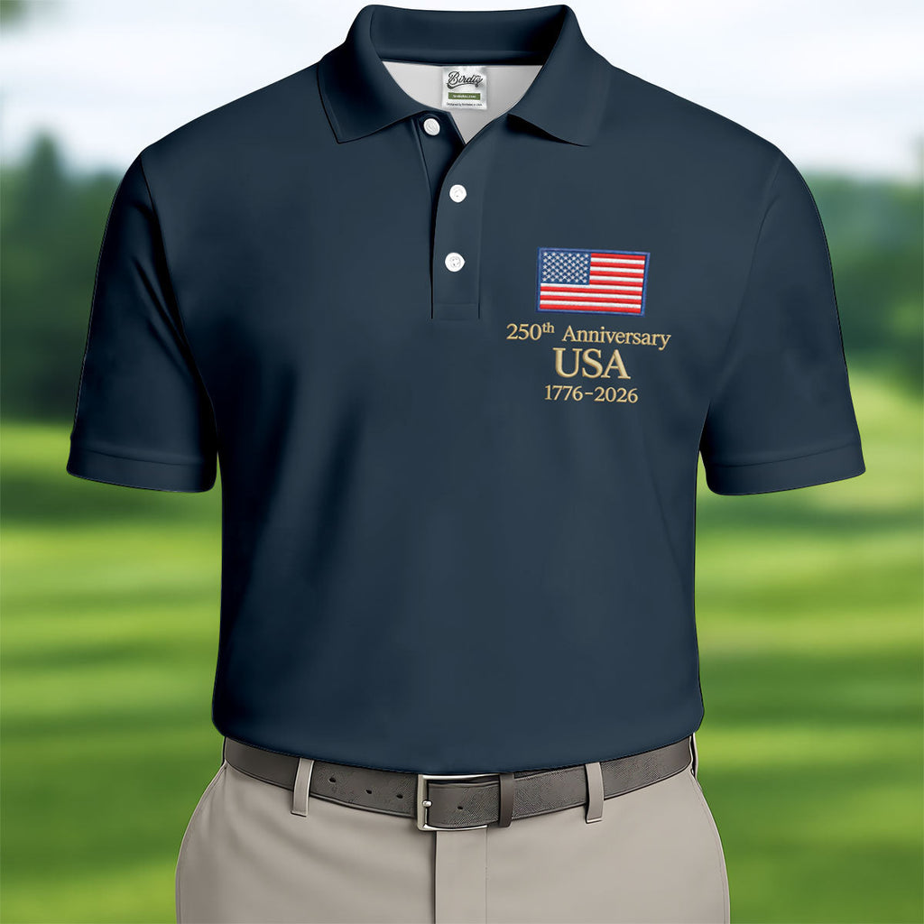 250th Anniversary USA Flag Logo 4th Of July Golf Shirt, Vintage Patriot Golf Shirts For Men