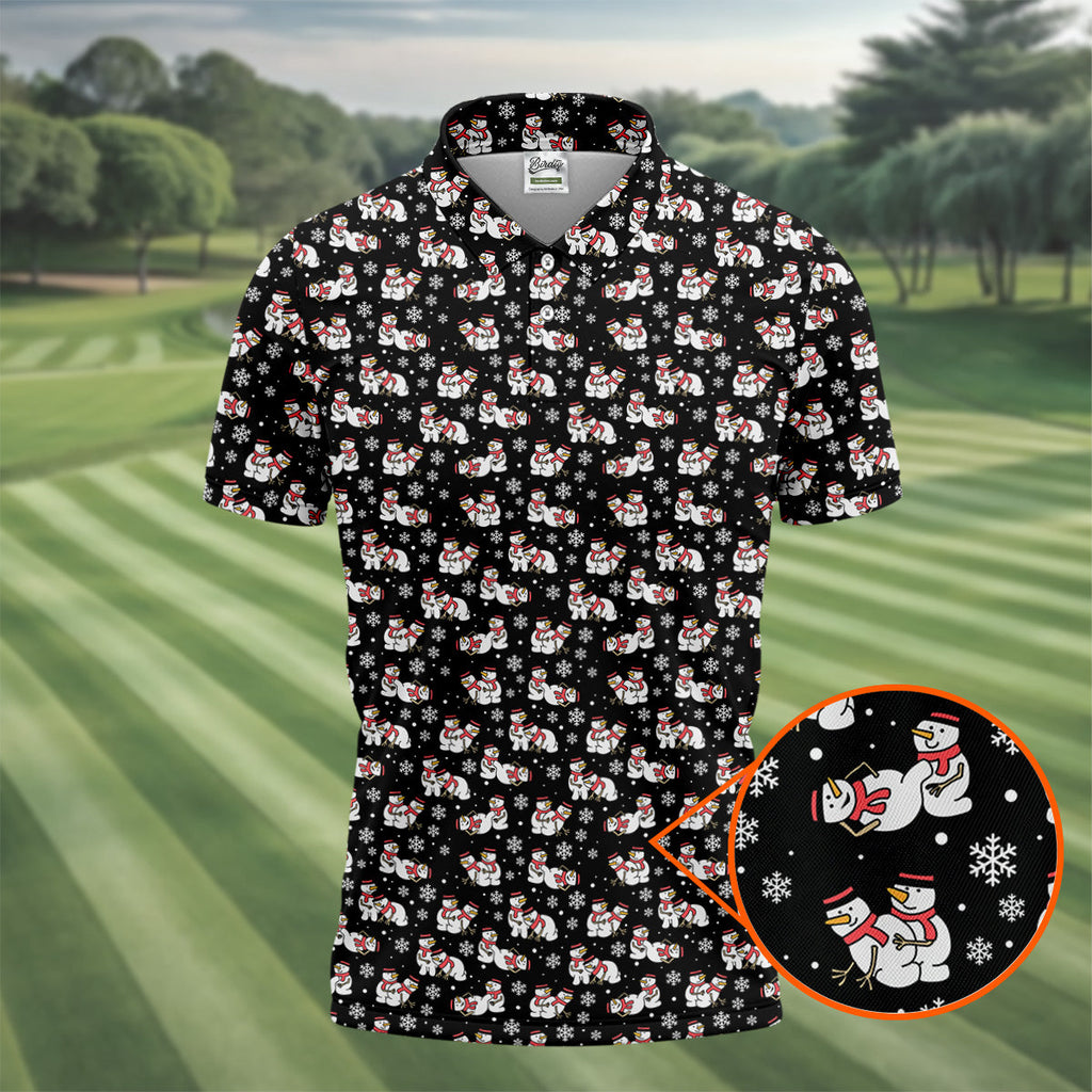 Naughty Snowman Black Golf Shirt, Christmas Golf Shirt, Fun Golf Shirts For Men, Polo Shirts For Men