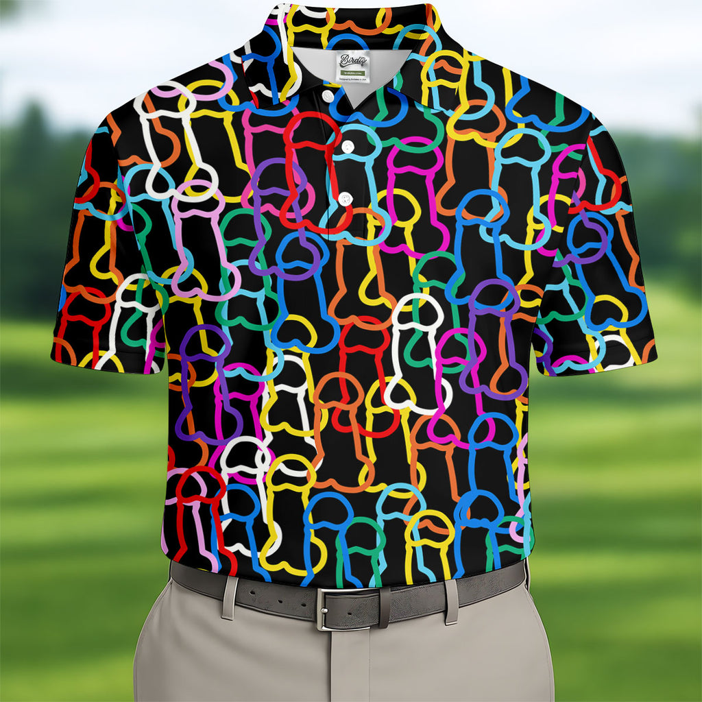 Adult Humor LGBT Rainbow Color Men's Funny Golf Shirts, Pride Month Celebrate Golf Shirts For Men