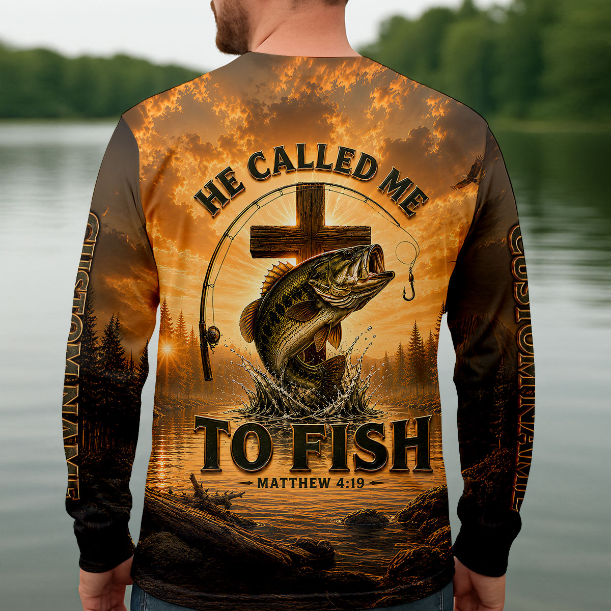 Custom He Called Me To Fish Matthew 419 UPF Shirt, Mens Fishing Shirt, Long Sleeve Fishing Shirt