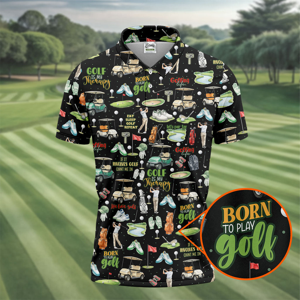 Born To Play Golf Let's Par Tee Black Golf Shirt, Men's Funny Golf Shirts, Golf Shirts For Men, Polo For Men