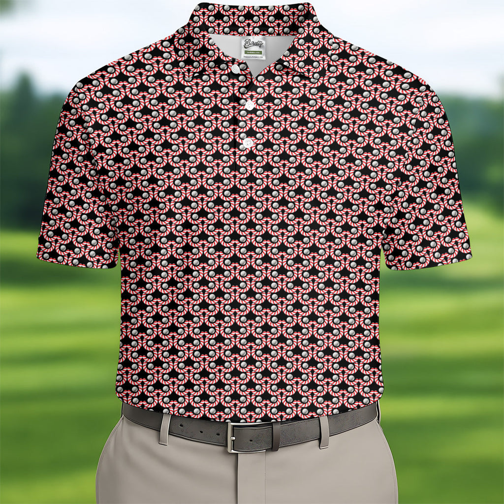 Golf Ball Candy Cane Golf Shirt, Fun Golf Shirts For Men, Golfing Apparel, Golf Shirts For Men