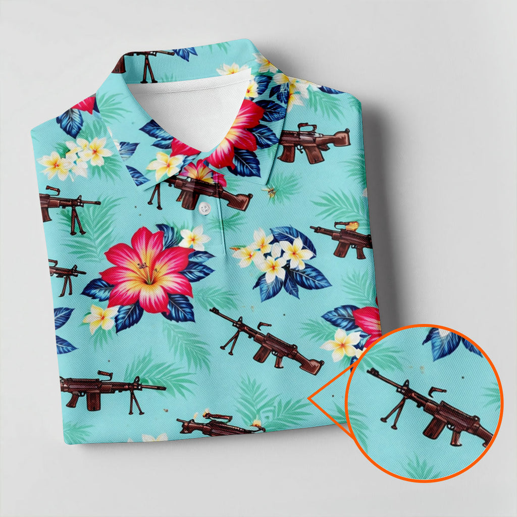 Floral Pattern Army Theme Hawaiian Golf Shirt, Men's Golf Polo Shirts, Golf Shirts For Men