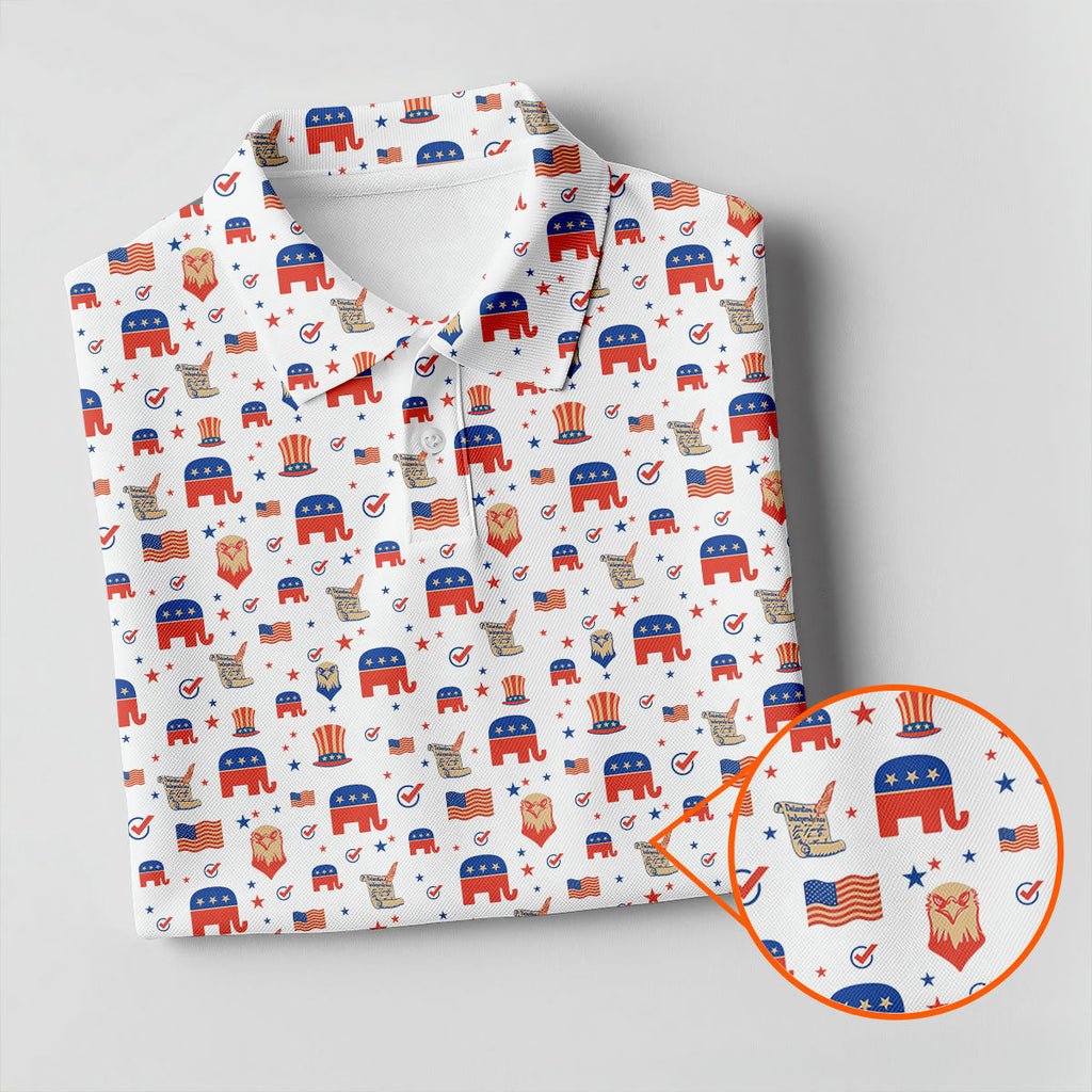 US Bald Eagle Political Elephant 250th Anniversary White Golf Shirt, Patriotic 4th Of July Golf Shirts For Men