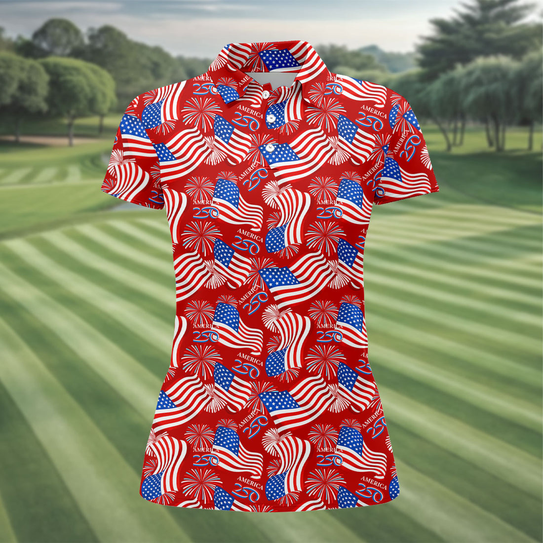 America 250 Anniversary Patriot Flag Red Golf Shirt, Women's Golf Tops, Ladies Golf Shirt