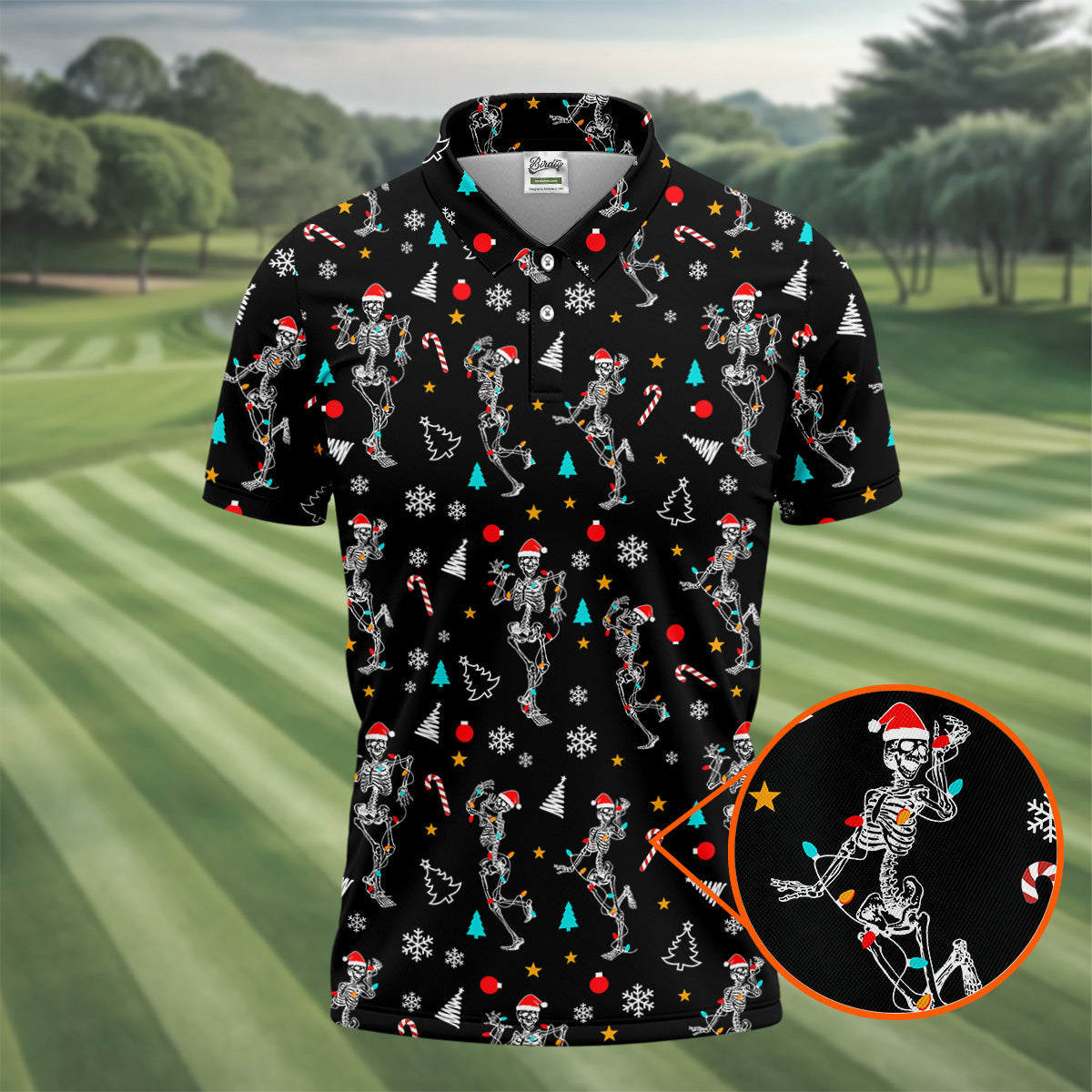 Skeleton Christmas Fun Golf Shirts For Men, Christmas Golf Shirt, Polo Shirts For Men, Cool Golf Gift