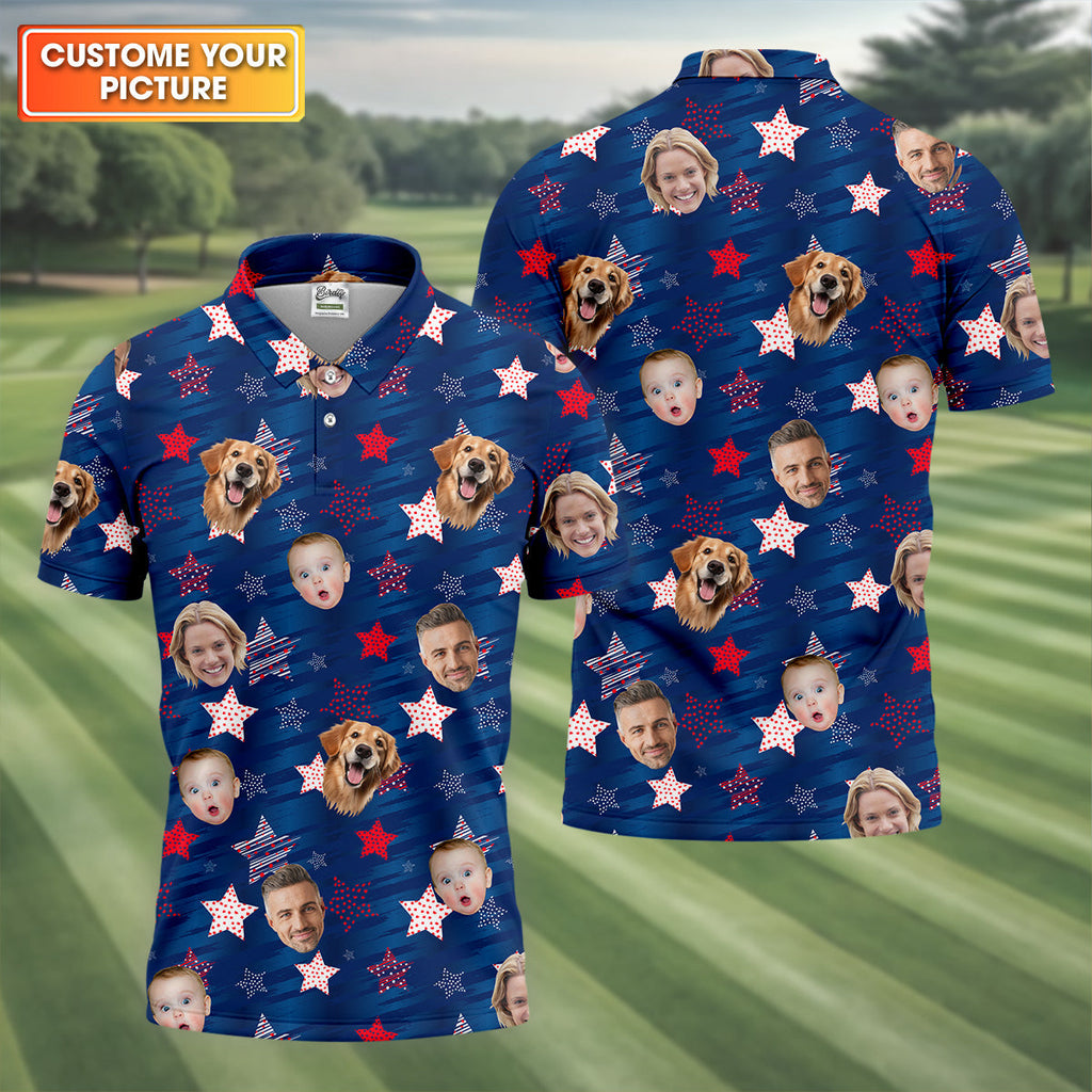 American Flag Custom Shirts With Face, Men's Golf Polo ShirtPatriotic Golf Shirt, USA Golf Shirt