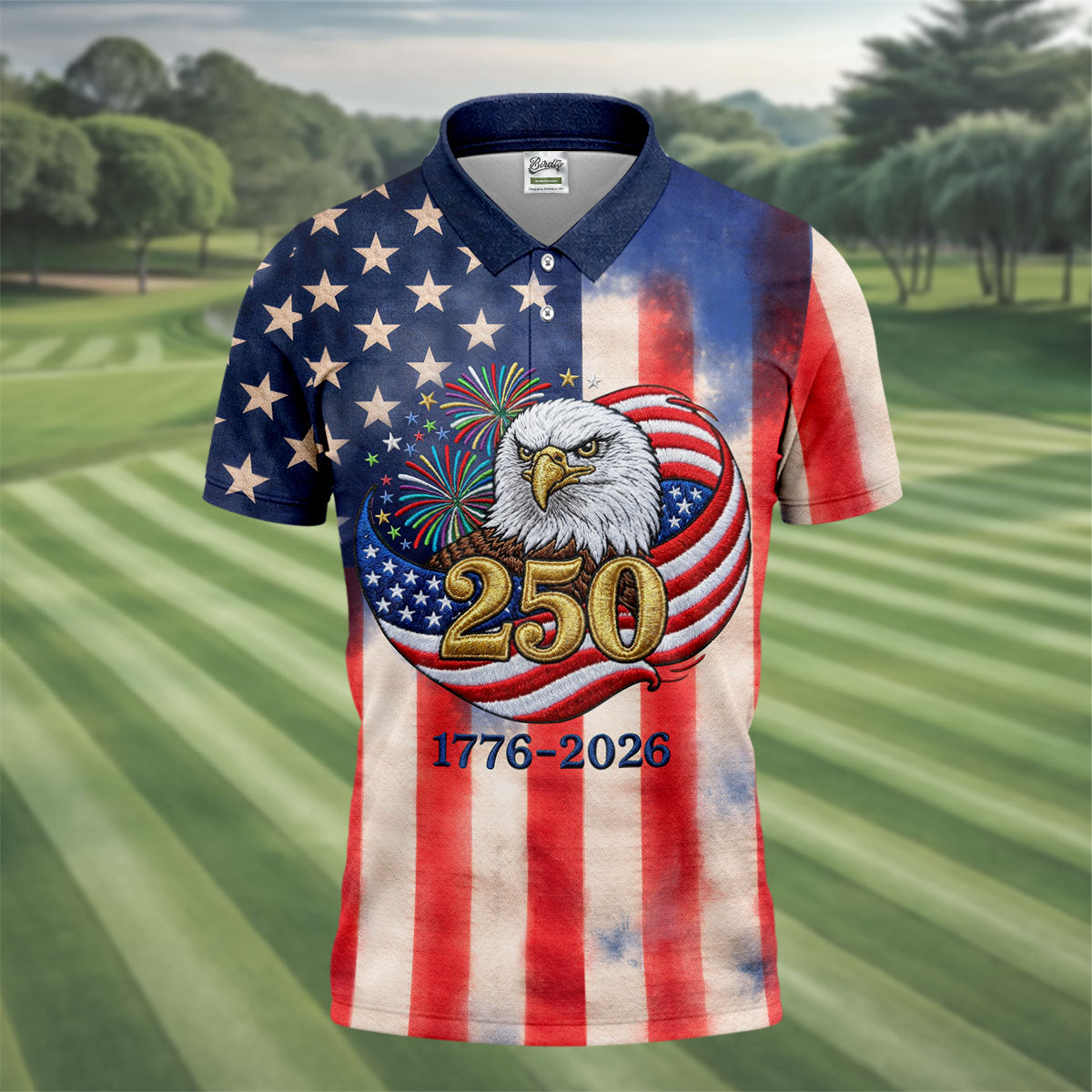 250 Years Bald Eagle US Flag Faded Color Retro Golf Shirt, Patriotic 4th Of July Golf Shirts For Men