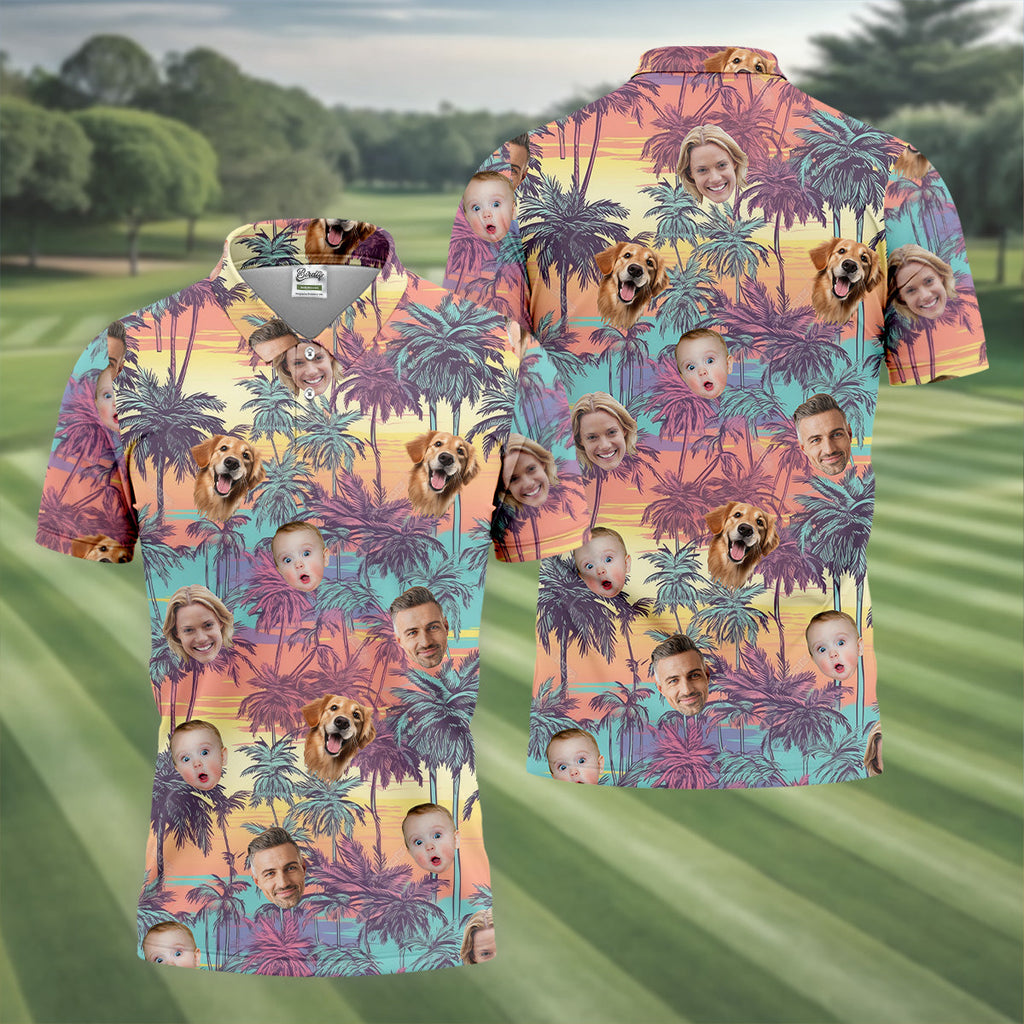 Men Palm Tree Shirt, Seamless Pattern, Hawaiian Shirts With Faces, Mens Golf Polo Shirt Mens Hawaiian Shirt