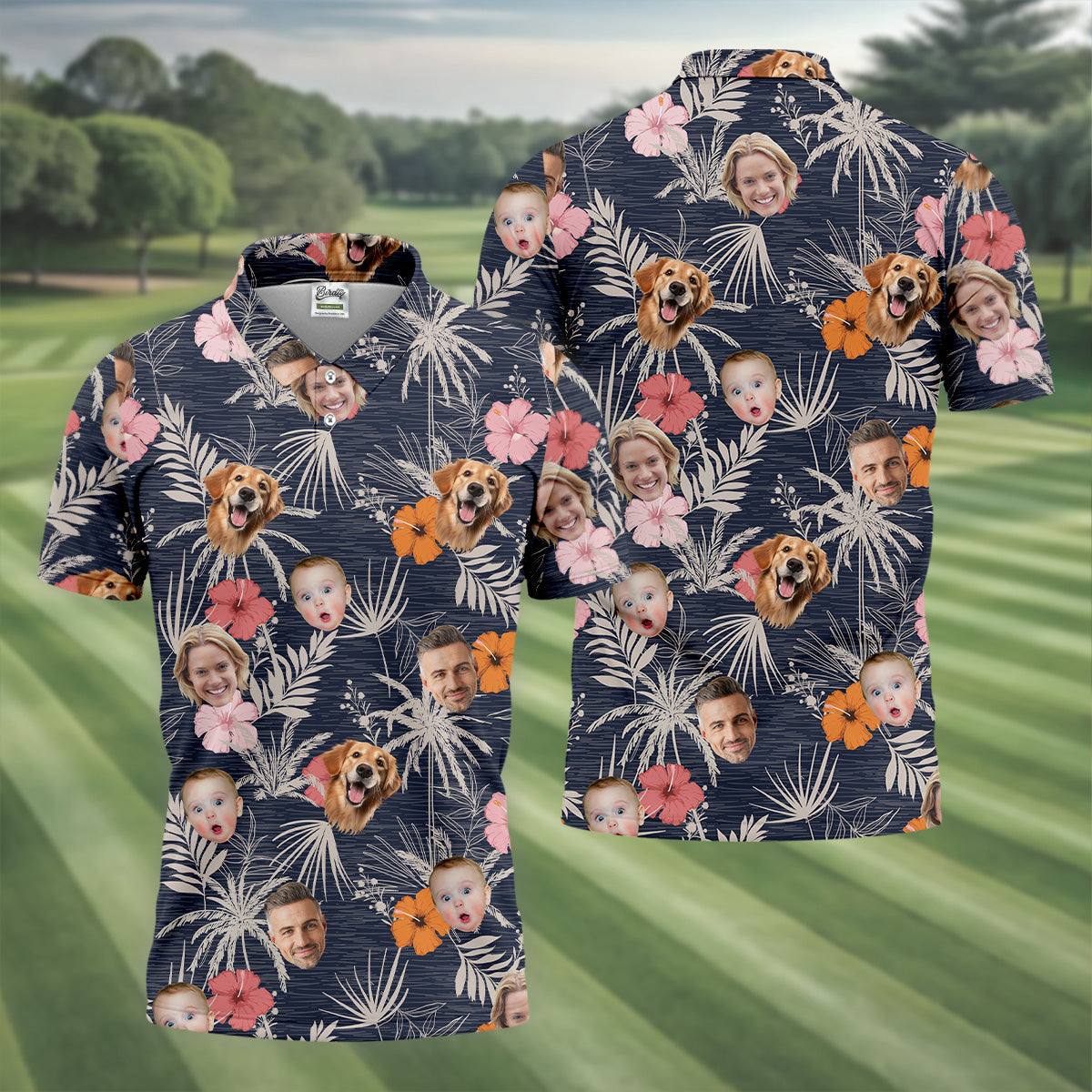 Mens Black Hawaiian Shirt, Hawaiian Shirts With Faces, Men Polo Shirt, Best Gifts For Men Golfers