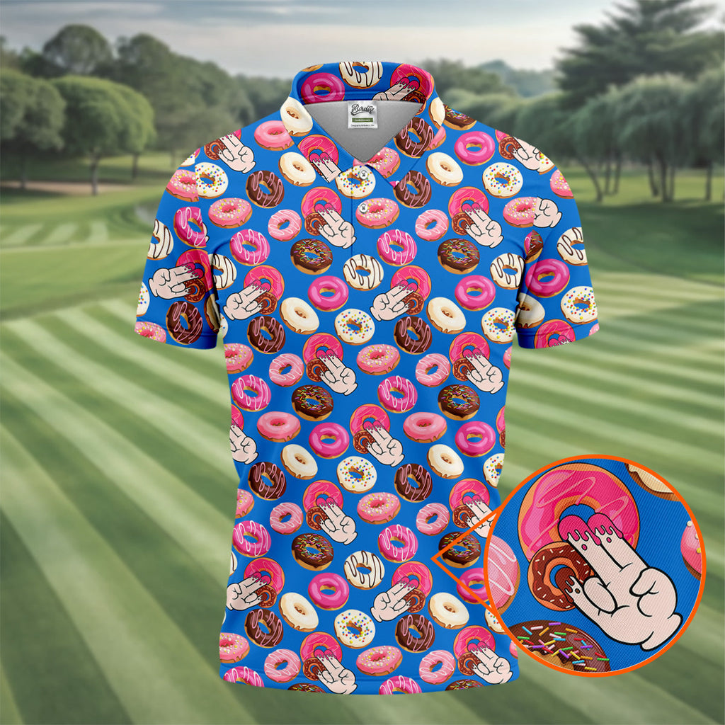 Funny Donut Adult Humor Blue And Pink Fun Golf Shirts For Men, Valentines Golf Gift, Polo ShirtFor Men