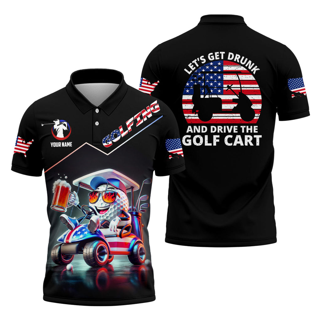 Let's Get Drunk And Drive The Golf Cart Custom Men's Golf Polo Shirt, Funny Golf Shirt, Dad Golf Gift