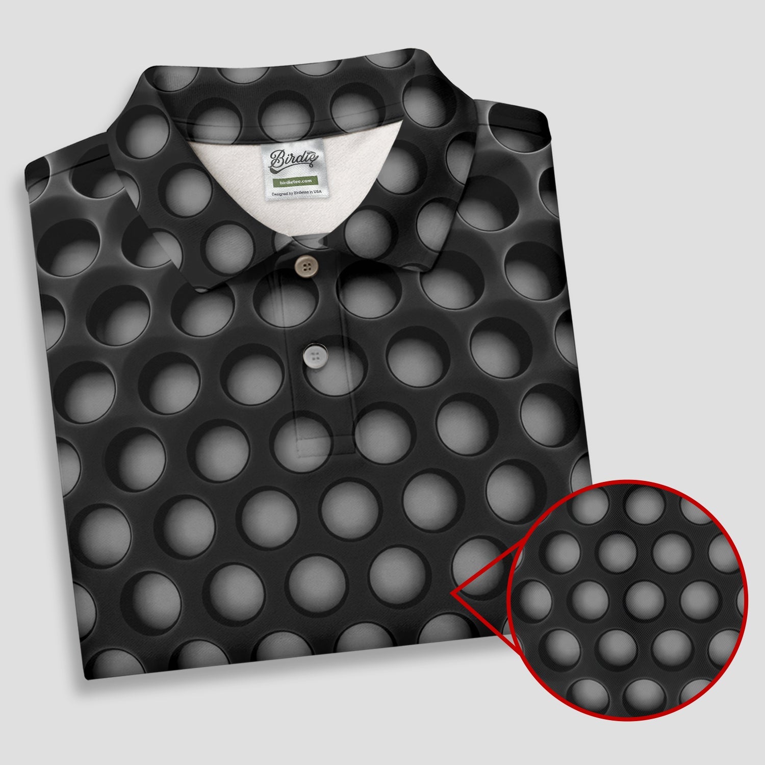 3D Effect Circular Pattern Black Golf Shirt, Cool Golf Outfit, Men's Funny Golf Shirts, Polo Shirts For Men