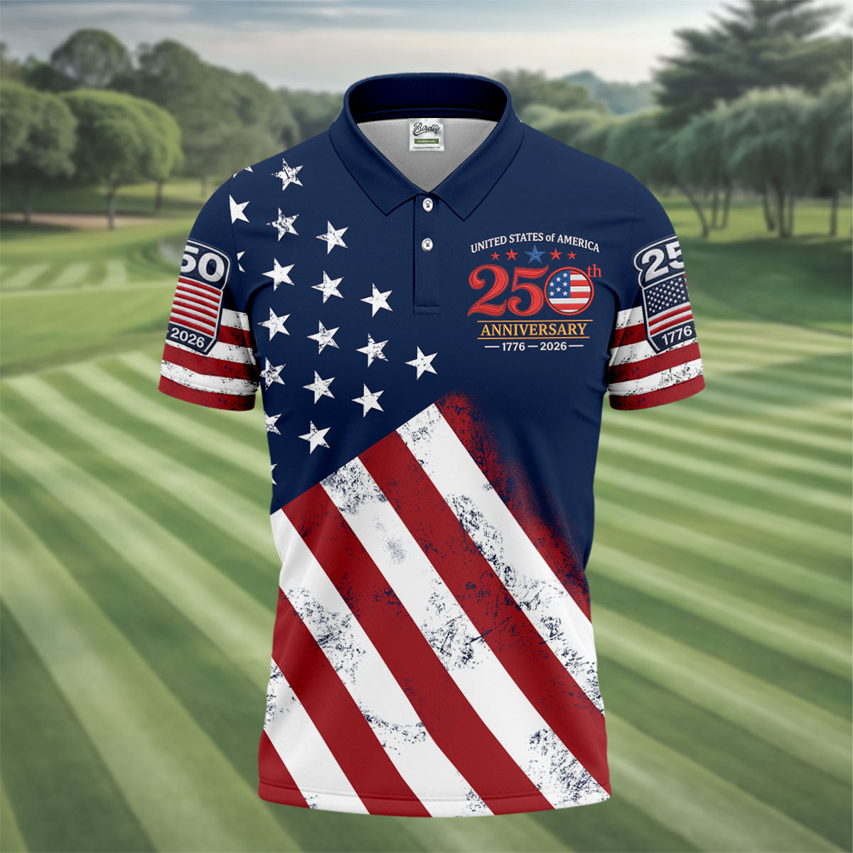 USA 250th Anniversary American Flag Men Golf Shirt, 4th Of July Polo ShirtFor Men