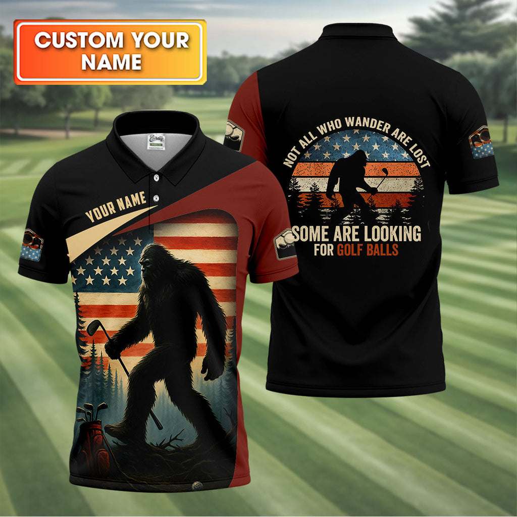 Bigfoot Golf Shirt, Patriotic Golf Polo Shirt Men's Long Seeve Golf Shirts, Golf Gifts For Men