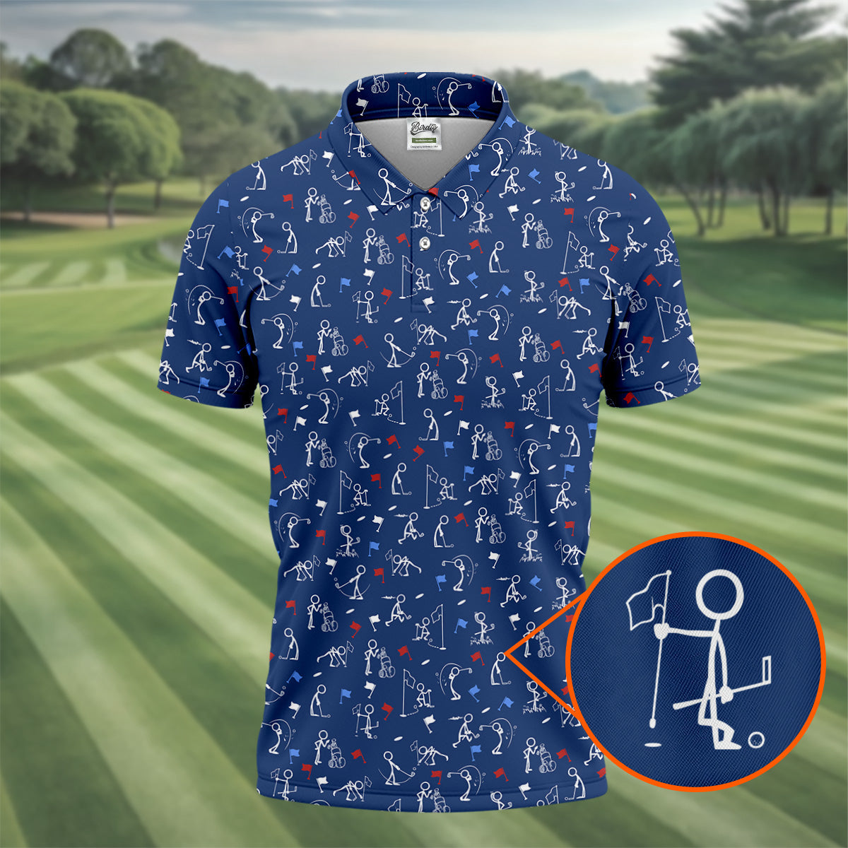 Funny Stick Figure Golf Pose Red White Blue Patriotic Golf Shirt, 250th Anniversary Golf Shirts For Men