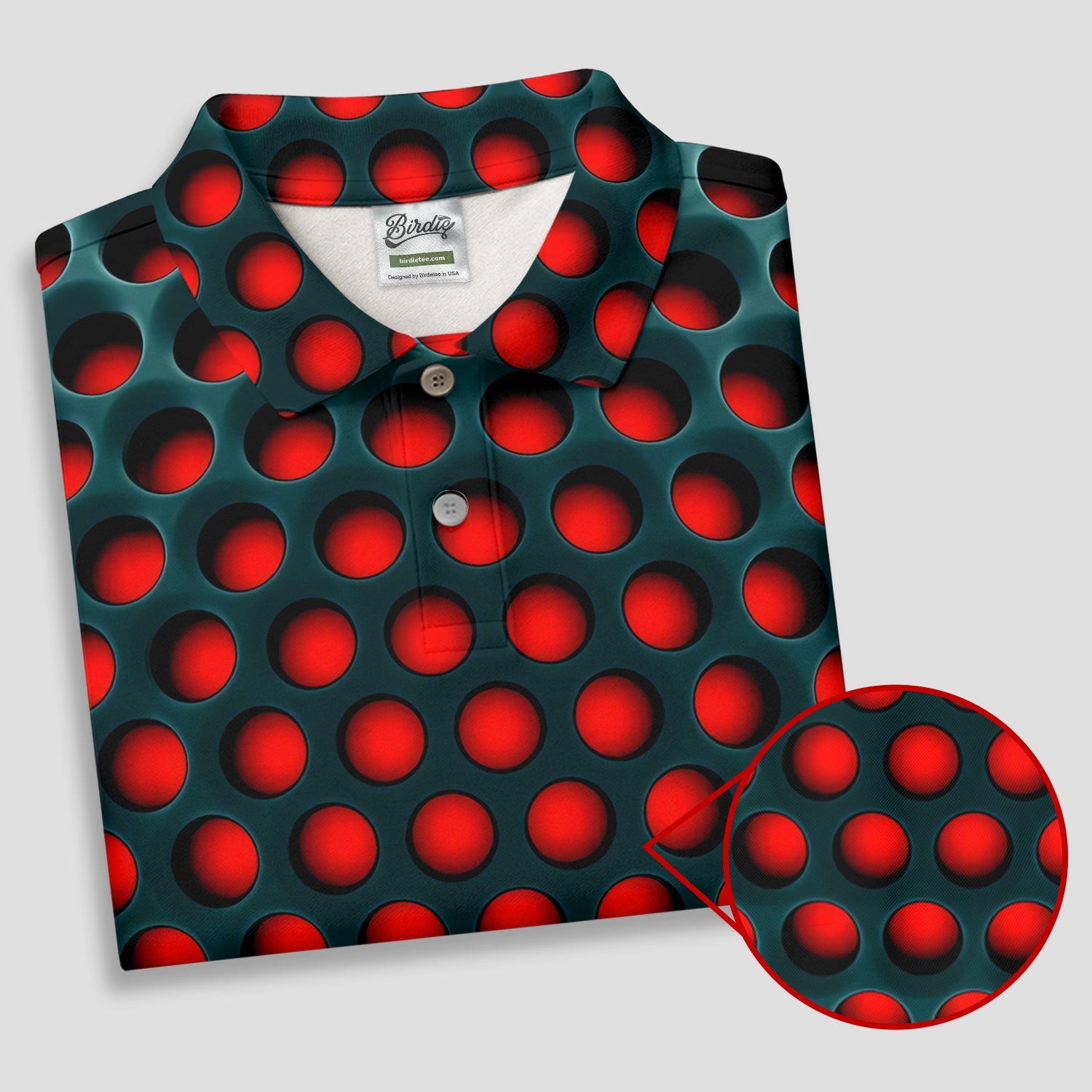 3D Effect Circular Pattern Red Golf Shirt, Cool Golf Outfit, Men's Funny Golf Shirts, Polo Shirts For Men