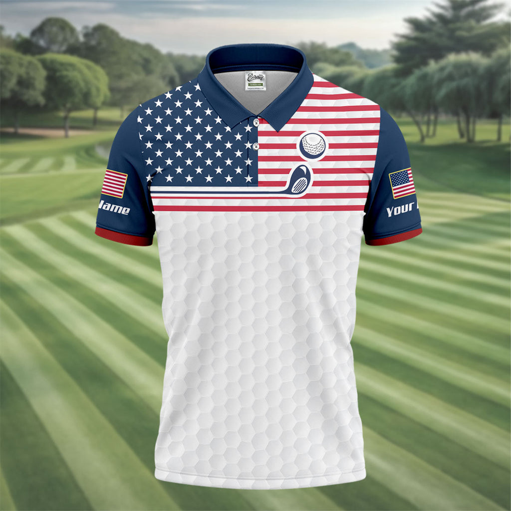 Patriot American Flag Golf Club Golf Ball Pattern 250th Anniversary Patriotic Golf Shirt, Golf Tops For Men