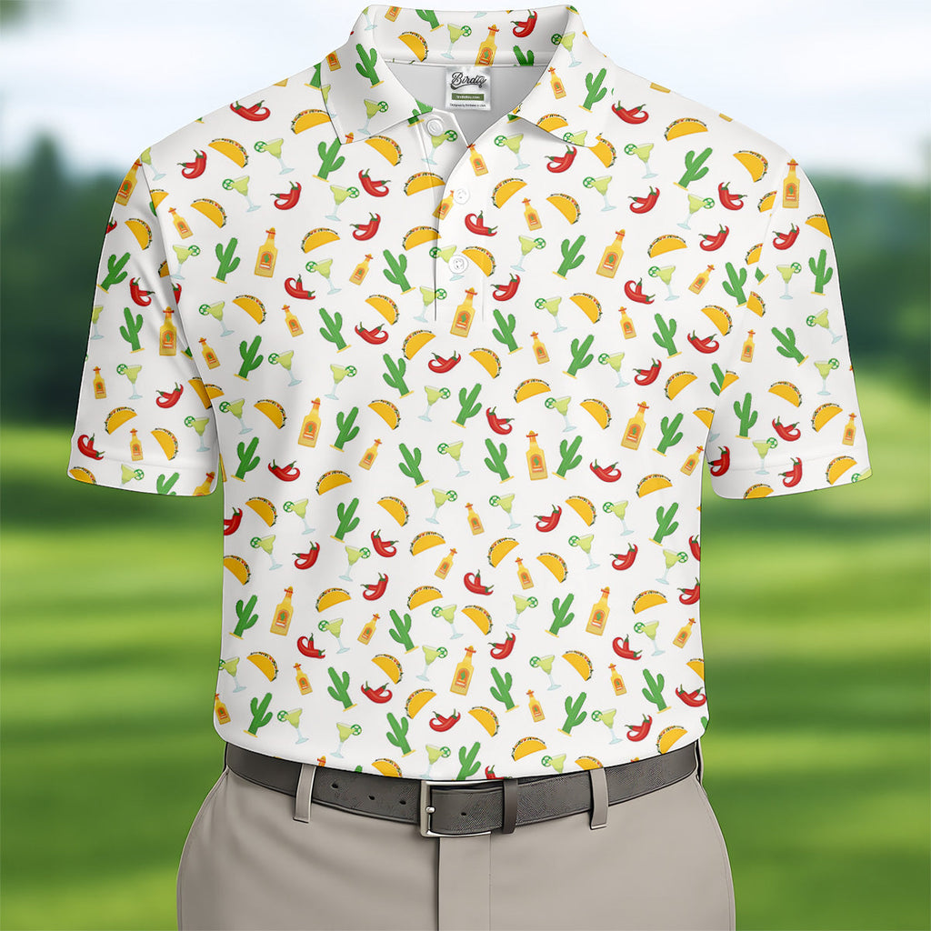 Tropical Vibe Hawaiian Pattern White Golf Shirt, Golf Tops For Men, Golf Gift For Men