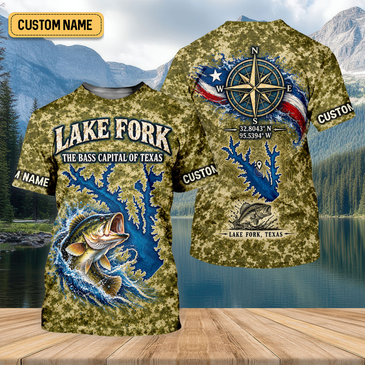 Custom Lake Fork Camo Bass UPF Shirt, Bass Fishing Shirt, Fishing Apparel For Men