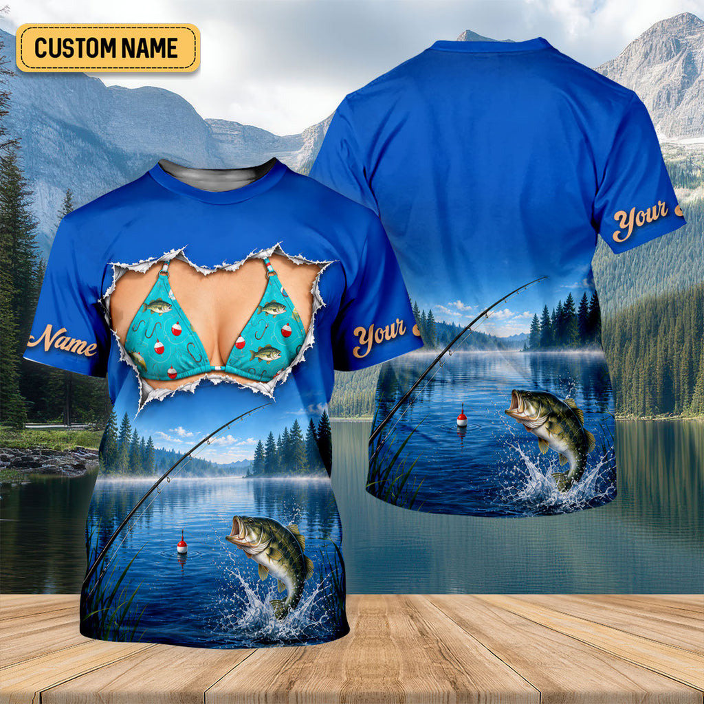 Custom Funny Bikini Bass Fishing UPF Shirt, Mens Fishing Shirts, Bass Fishing Shirt