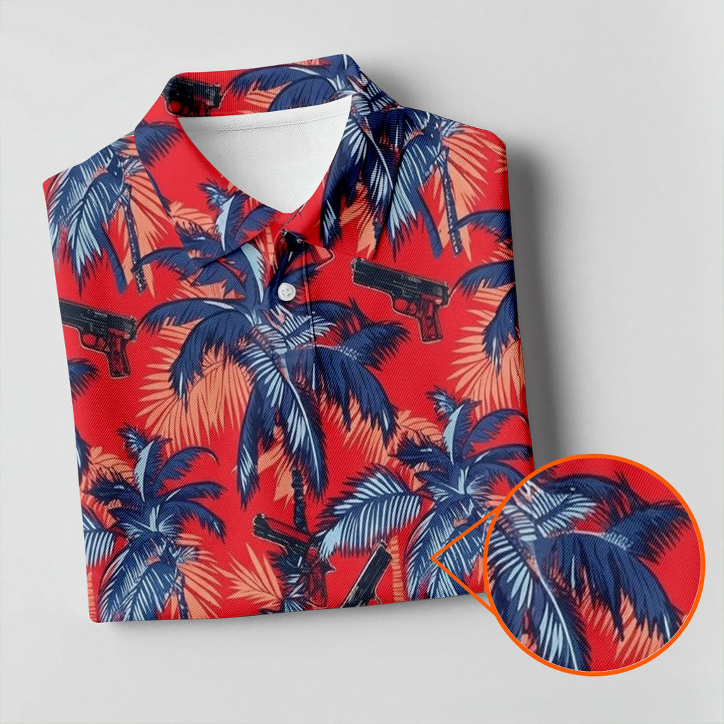 Hawaiian Palm Tree Military Theme Red Golf Shirt, Golf Shirts For Men, Polo Shirts For Men