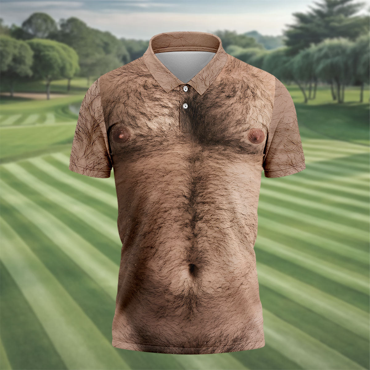 Funny Hairy Chest Golf Shirt, Men's Funny Golf Shirts, Beer Belly Gag Gift For Dad, Polo ShirtFor Men