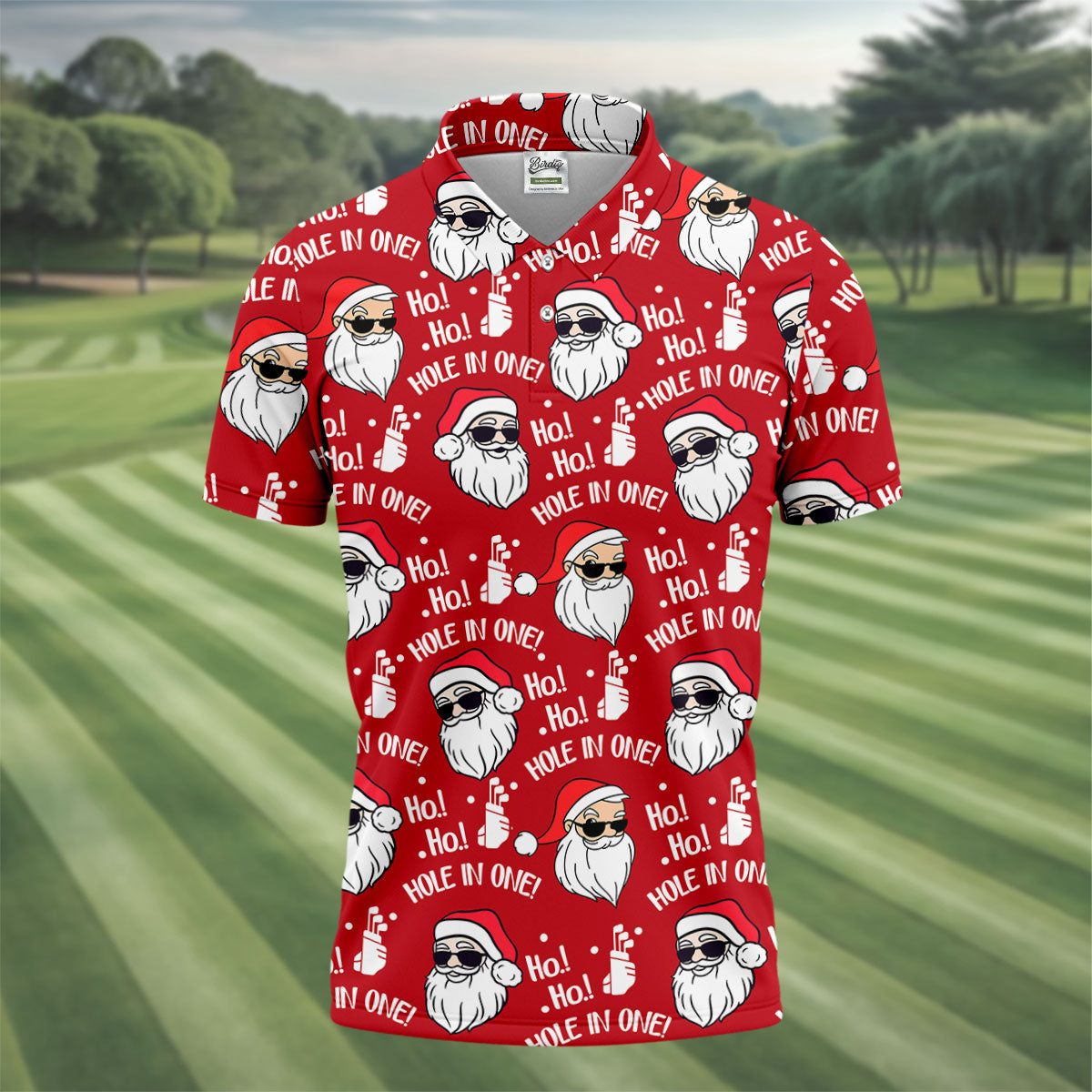 Ho Ho Hole In One Funny Santa Red Christmas Golf Tops For Men, Christmas Golf Shirt, Polo Shirts For Men