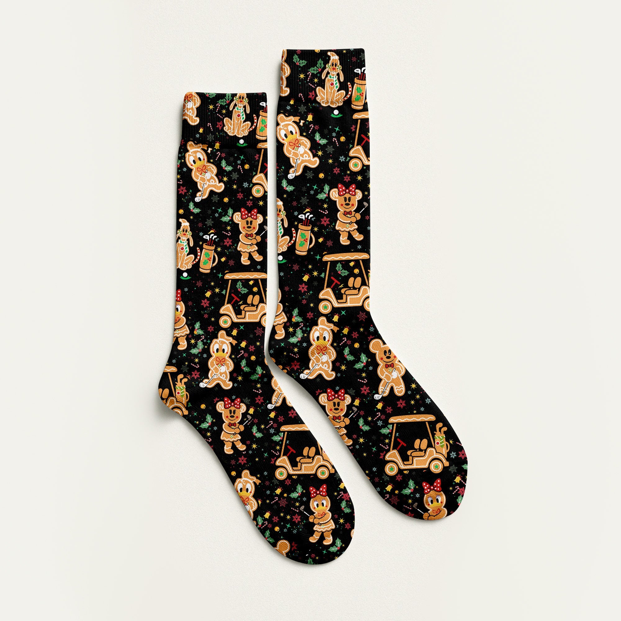 Cartoon Gingerbread Black Golf Socks, Funny Golf Socks, Christmas Golf Gift, Golf Accessory