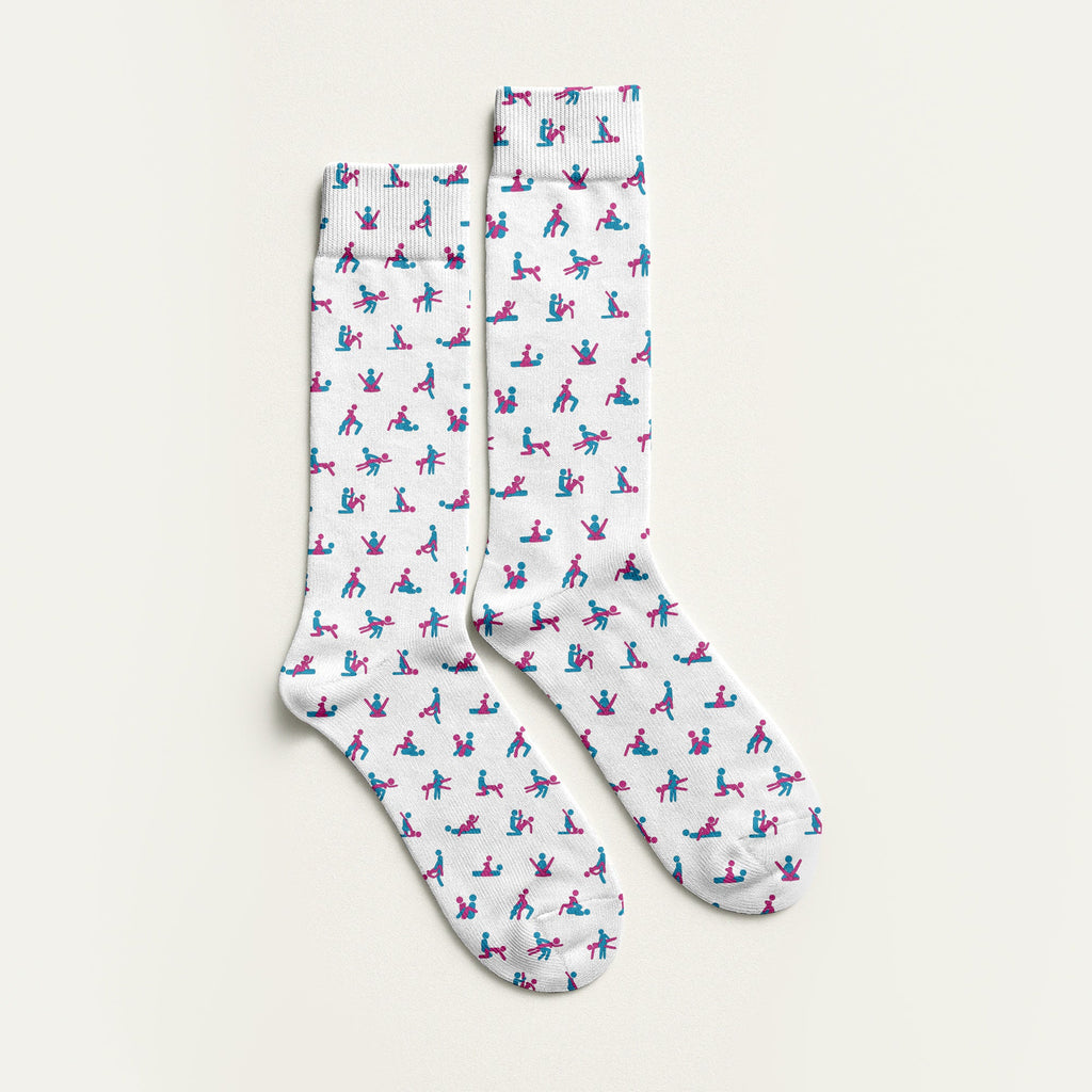 Blue And Pink Naughty Stick People White Golf Socks, Funny Golf Socks, Golf Accessory
