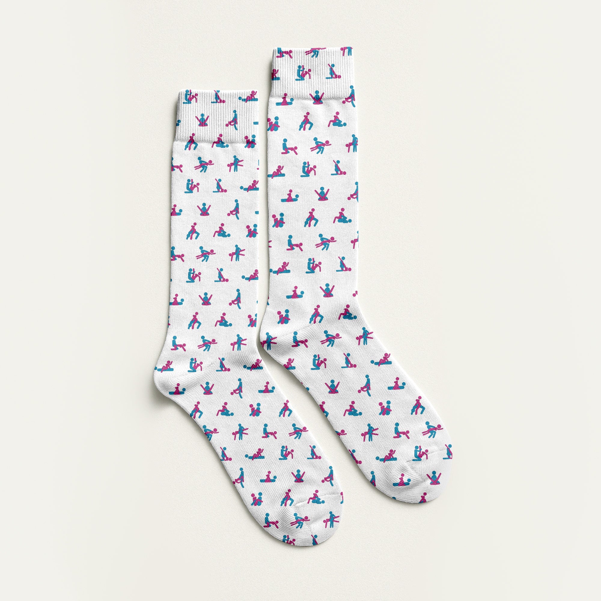 Blue And Pink Naughty Stick People White Golf Socks, Funny Golf Socks, Golf Accessory
