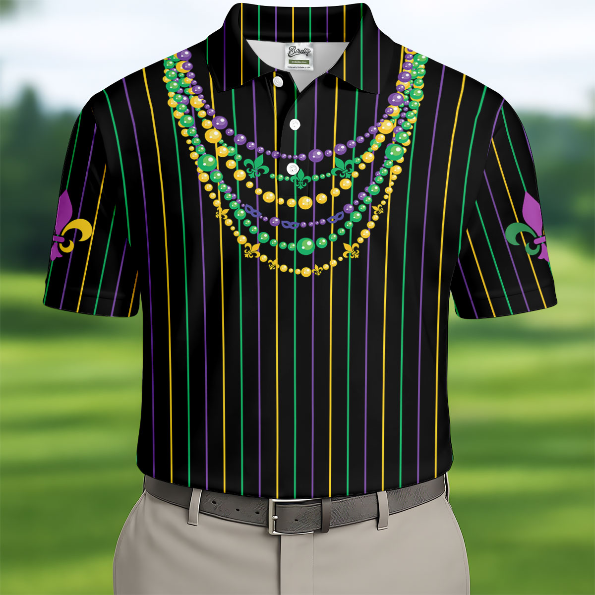 Mardi Gras Beads Necklaces Print Black Golf Shirt, Golf Tops For Men, Polo Shirts For Men, Golf Shirts For Men