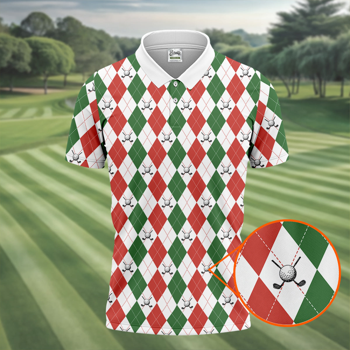Christmas Plaid Argyle Pattern Golf Polo Shirt, Christmas Golf Gift, Polo Shirts For Men, Golfing Apparel