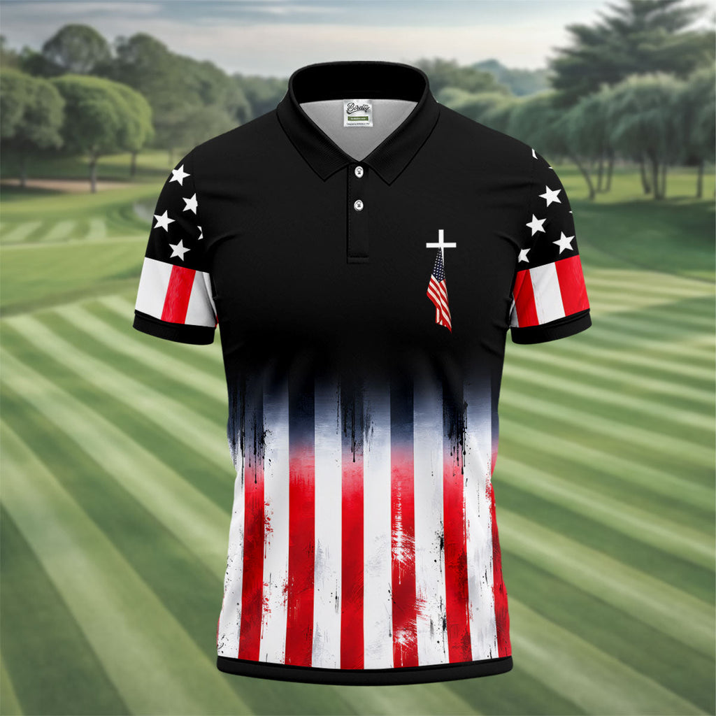 250 Years Of Blessing Faith Cross American Flag Golf Shirt, Patriotic 4th Of July Golf Shirts For Men