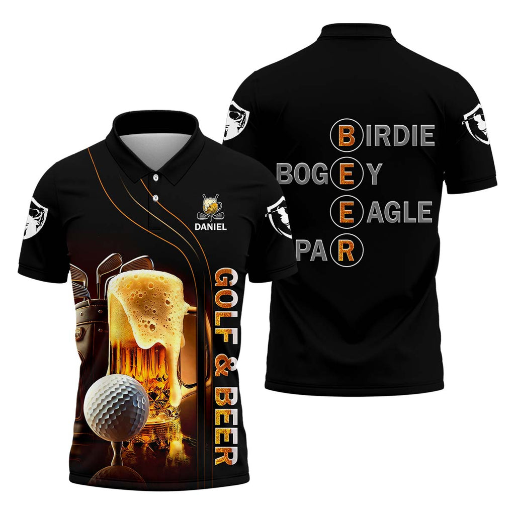 Golf And Beer Custom Men's Funny Graphic Golf Polo ShirtChristmas Golf Gift, Gift For Golfer