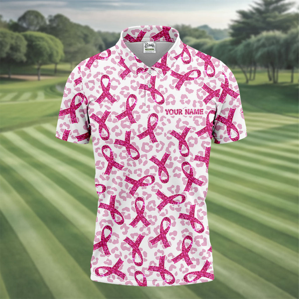 Breast Cancer Pink Ribbon Leopard Pattern Golf Tops For Men, Cancer Awareness Shirt, Golf Shirts For Men