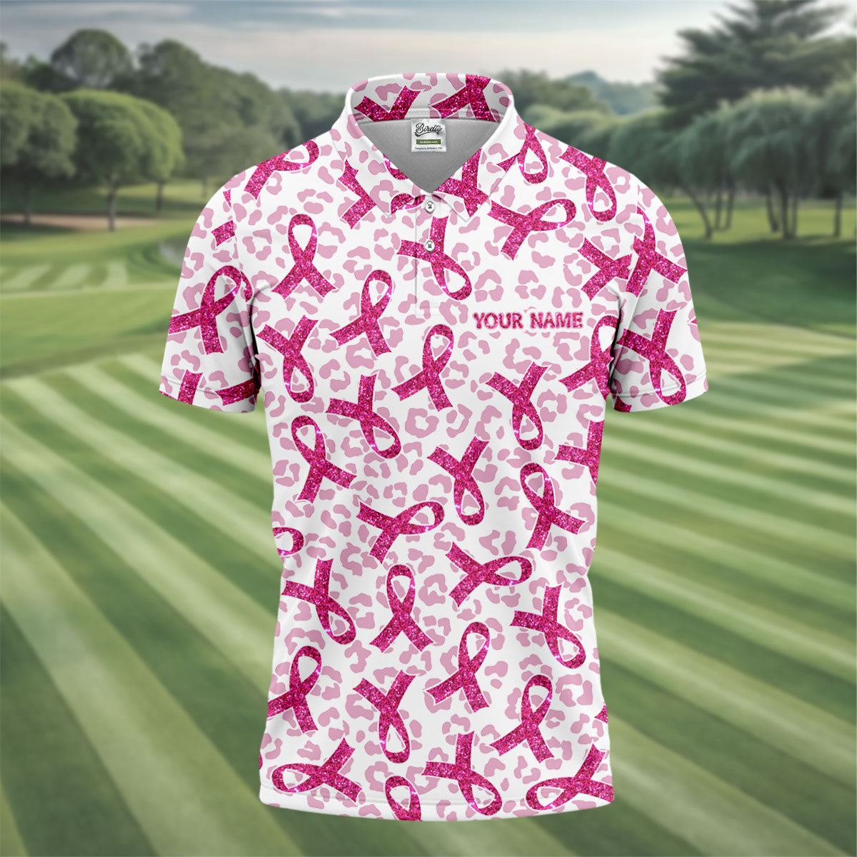 Breast Cancer Pink Ribbon Leopard Pattern Golf Tops For Men, Cancer Awareness Shirt, Golf Shirts For Men